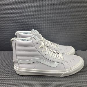 Womens Sz 8 Grey Vans Classic Leather Hi Top Skate Zipper Sneakers